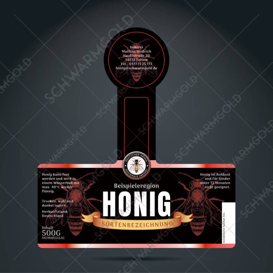 beevelvet – red – schwarmgold premium honigetikett