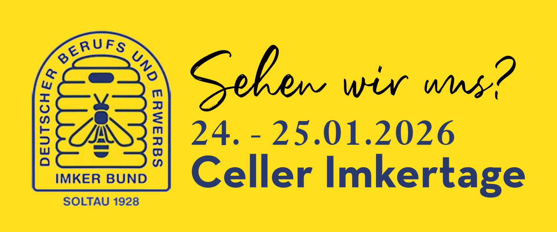 Banner zu den Celler Imkertagen 2026 mit Schwarmgold® und Ankündigung des neuen Honigetiketten-Motivs BeeSelectra
